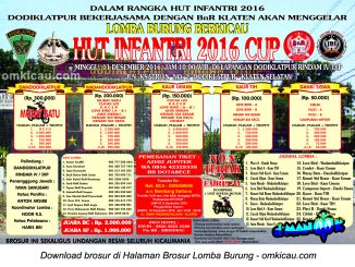 Brosur Lomba Burung Berkicau HUT Infantri Cup, Klaten, 11 Desember 2016