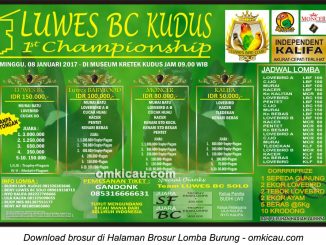 Brosur Lomba Burung Berkicau Luwes BC Kudus 1st Championship, Kudus, 8 Januari 2017