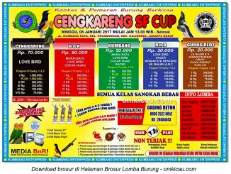 Brosur Lomba Burung Berkicau Cengkareng SF Cup, Jakarta Barat, 8 Januari 2017