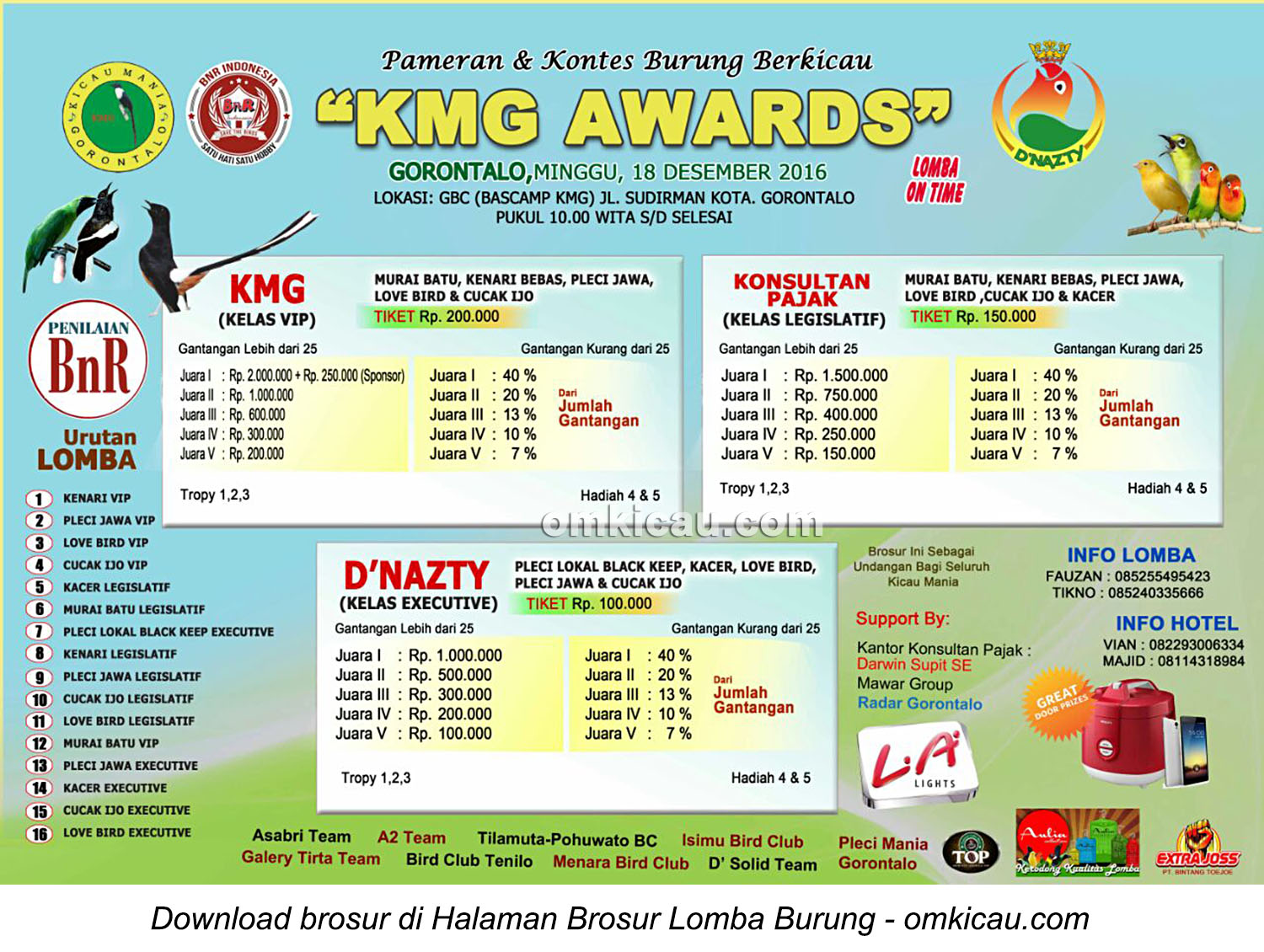 Brosur Lomba Burung Berkicau KMG Awards, Gorontalo, 18 Desember 2016