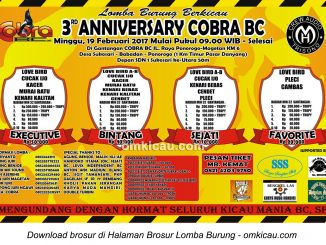 Brosur Lomba Burung Berkicau 3rd Anniversary Cobra BC, Ponorogo, 19 Februari 2017