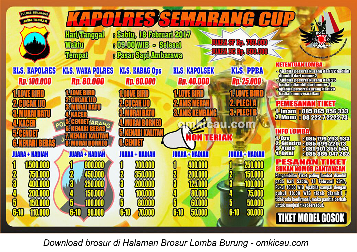 Brosur Lomba Burung Berkicau Kapolres Semarang Cup, Ambarawa, 18 Februari 2017