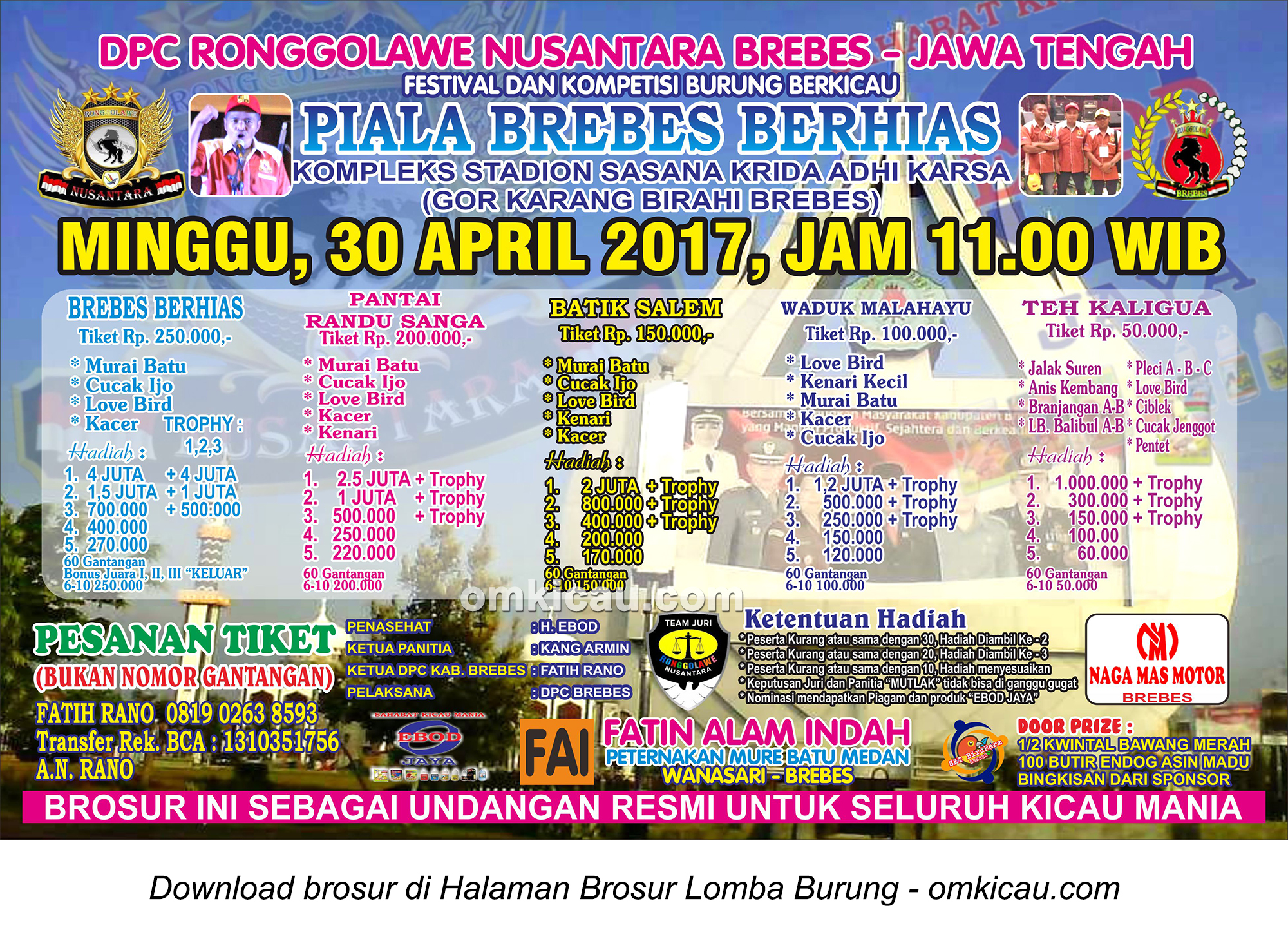 Brosur Lomba Burung Berkicau Piala Brebes Berhias, Brebes, 30 April 2017