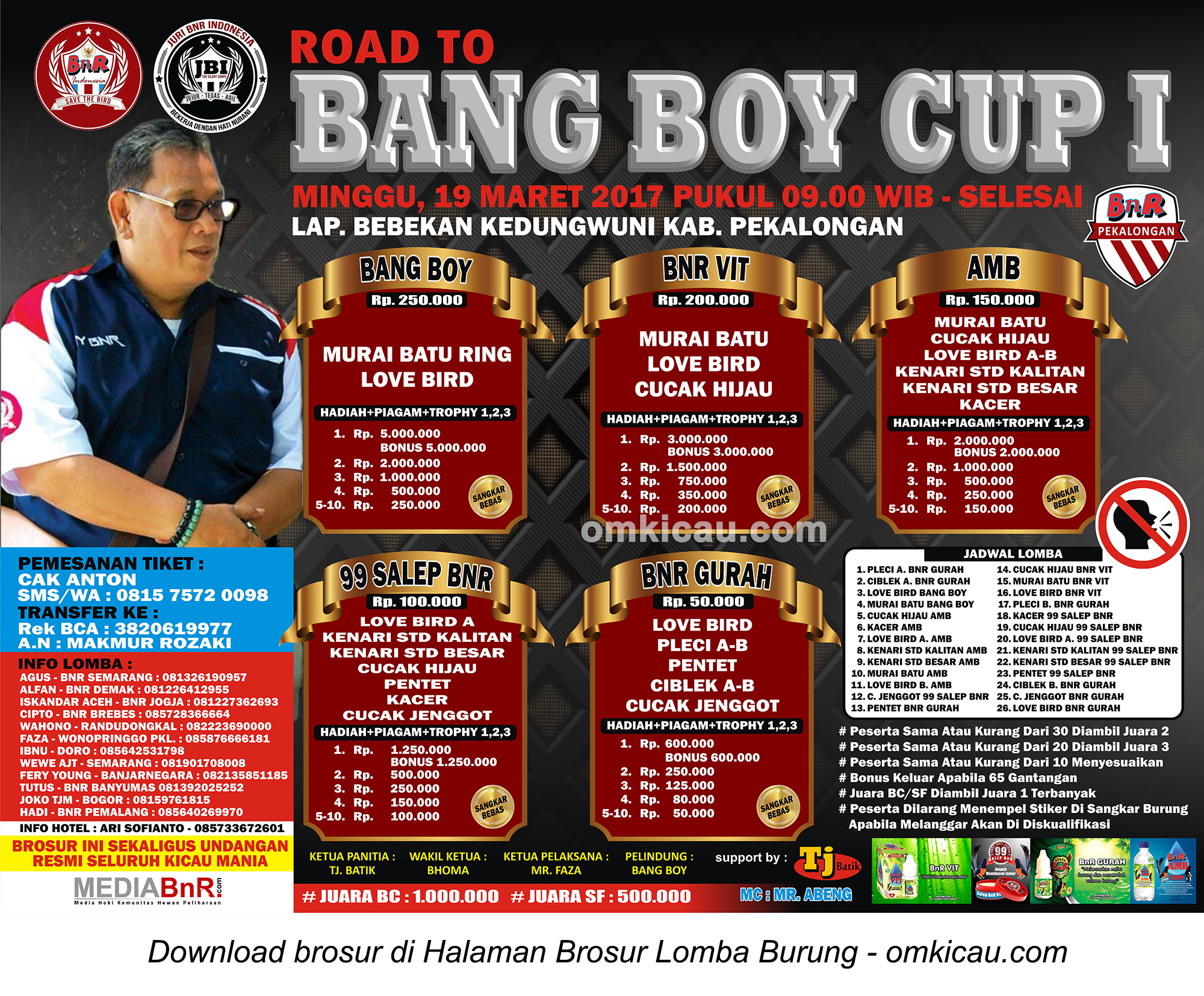 Brosur Lomba Burung Berkicau Road to Bang Boy Cup I, Pekalongan, 19 Maret 2017