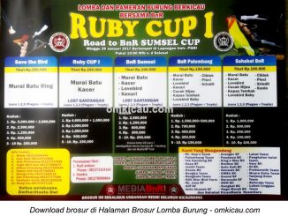 Brosur Lomba Burung Berkicau Ruby Cup I, Palembang, 29 Januari 2017