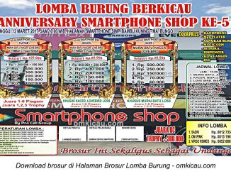 Brosur Lomba Burung Berkicau Anniversary Smartphone Shop Ke-5, Muara Bungo, 12 Maret 2017