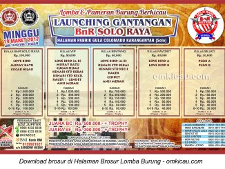 Brosur Lomba Burung Berkicau Launching Gantangan BnR Solo Raya, Karanganyar, 19 Maret 2017