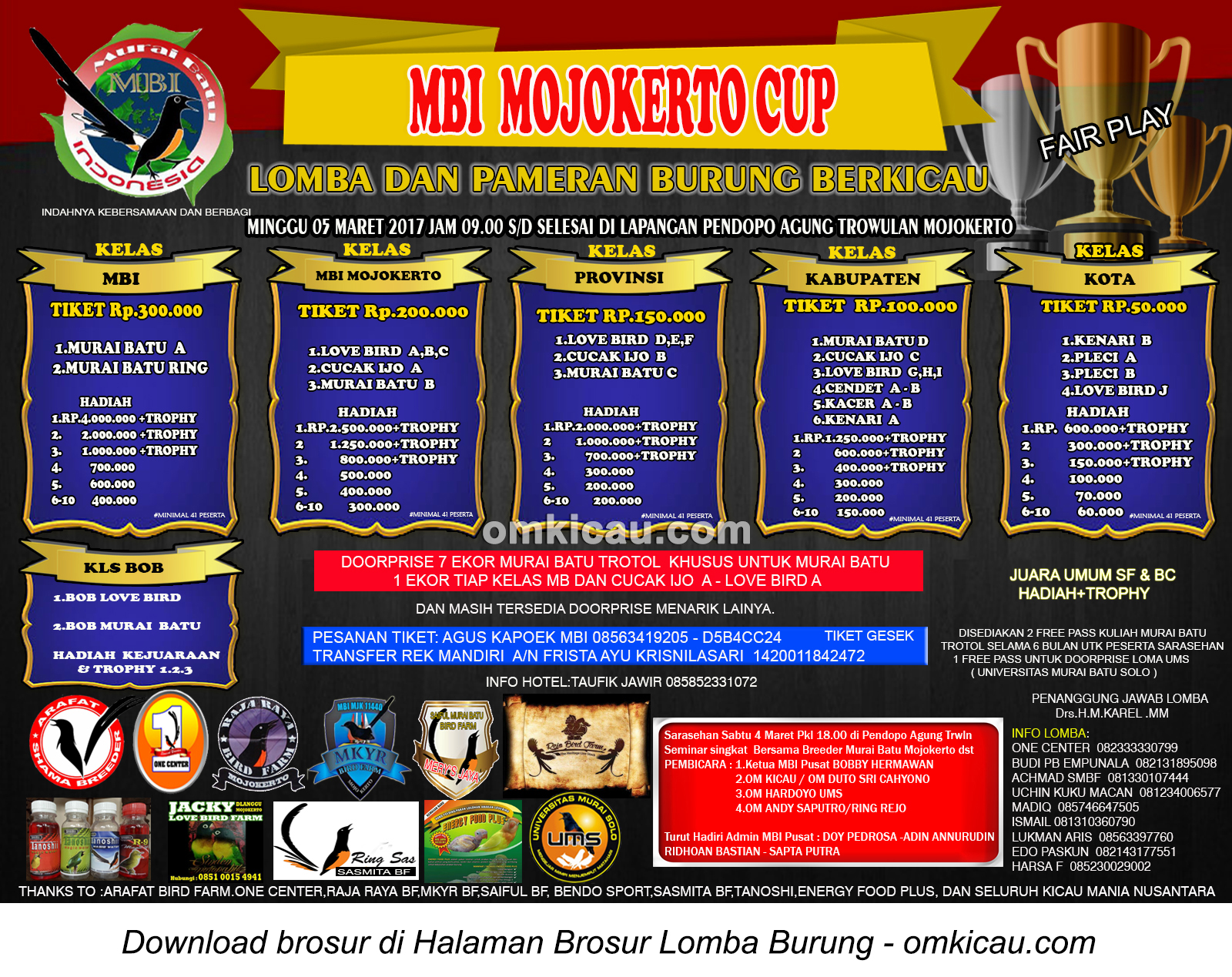 Brosur Lomba Burung Berkicau MBI Mojokerto Cup, Mojokerto, 5 Maret 2017