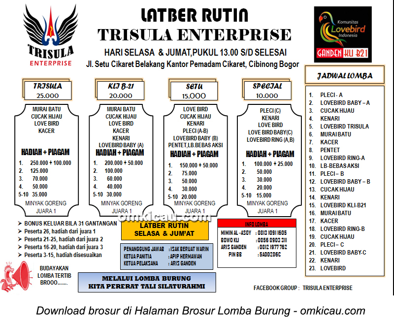 Brosur Latber Rutin Trisula Enterprise Bogor setiap Selasa dan Jumat siang