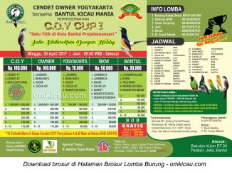 Brosur Lomba Burung Berkicau COY Cup I, Bantul, 30 April 2017