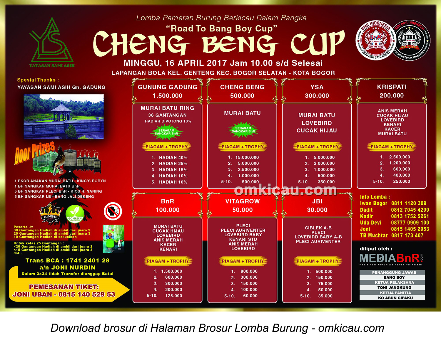 Brosur Lomba Burung Berkicau Cheng Beng Cup-Road to Bang Boy Cup I, Kota Bogor, 16 April 2017