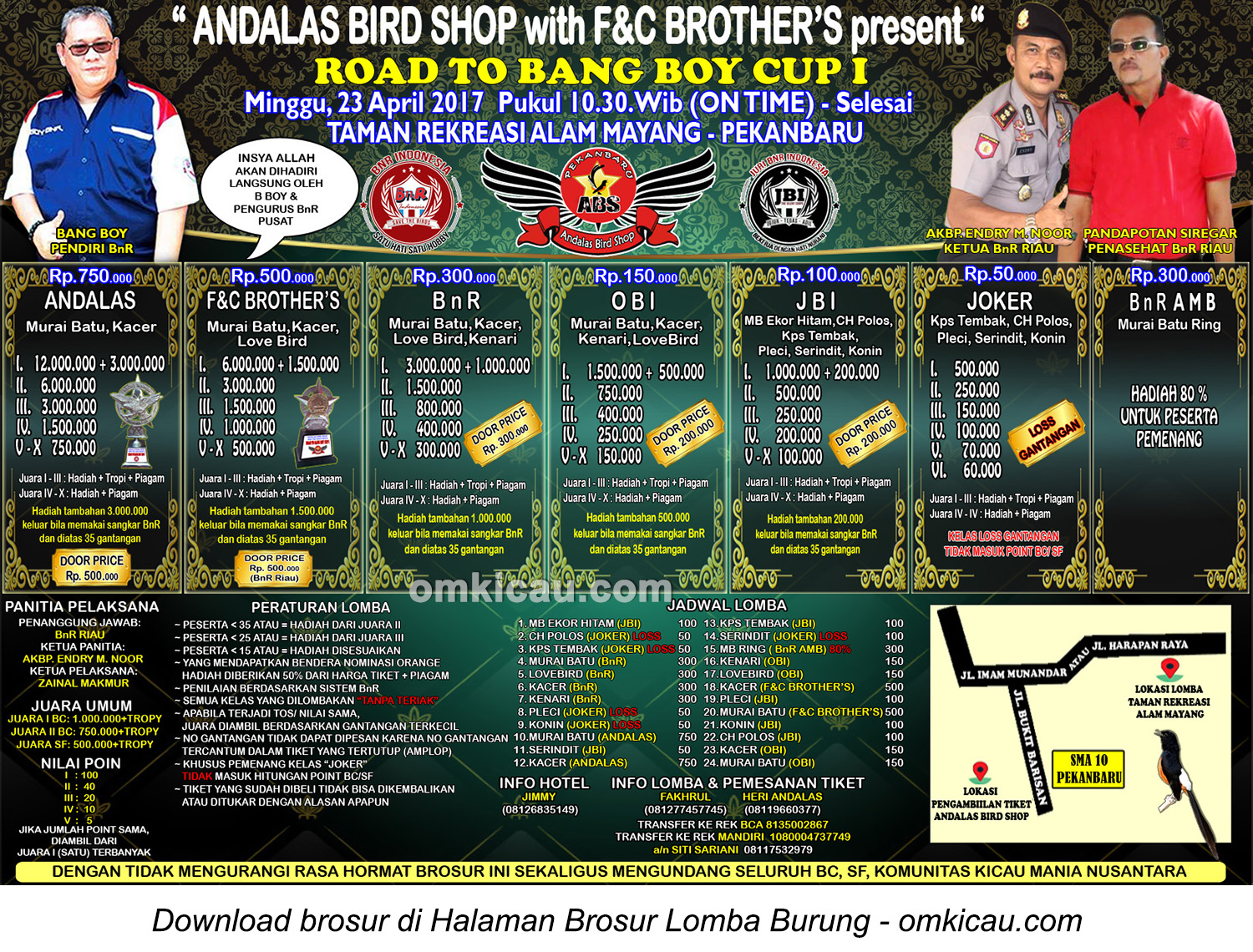Brosur Lomba Burung Berkicau Road to Bang Boy Cup I, Pekanbaru, 23 April 2017