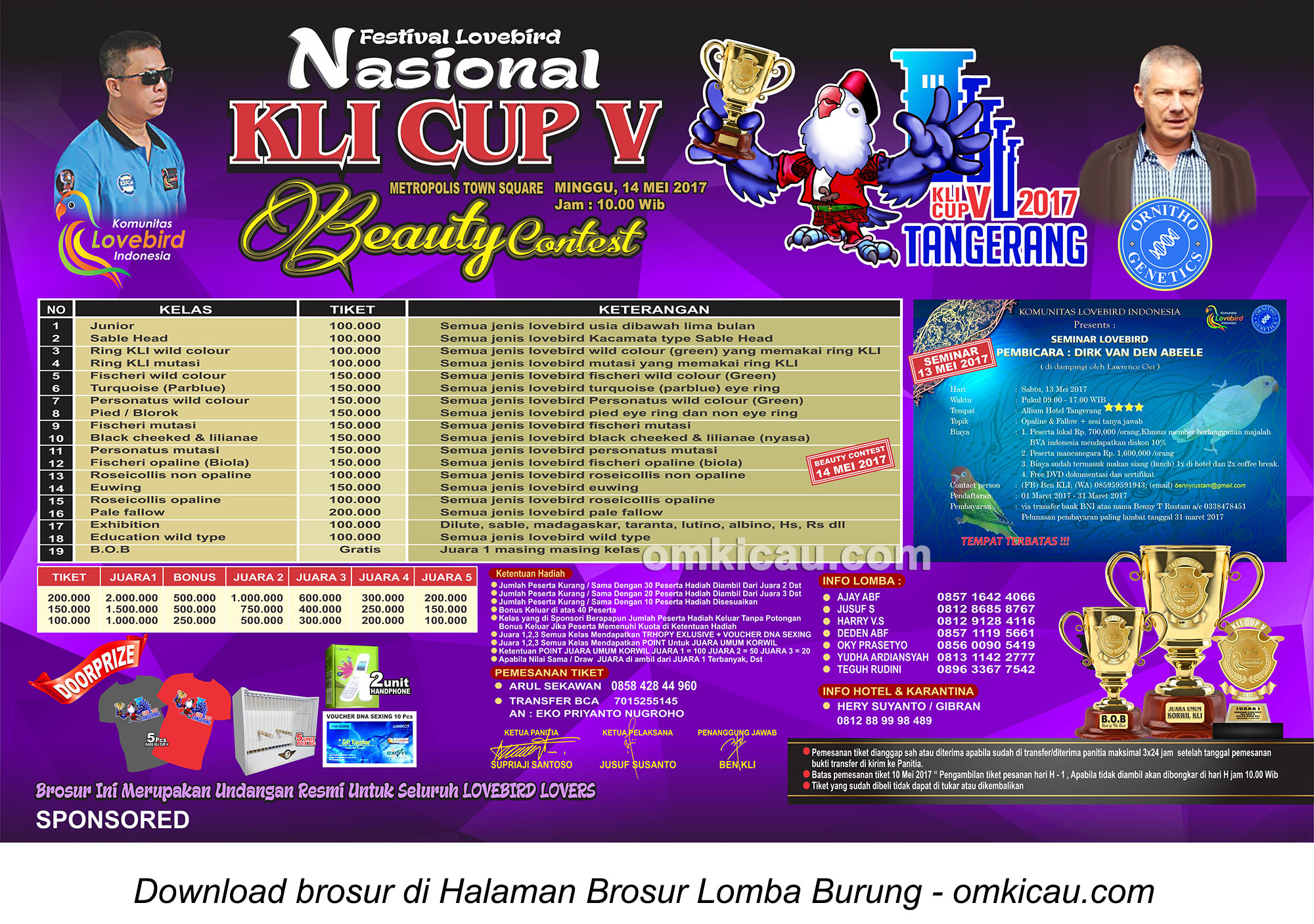 Brosur Lovebird Beauty Contest KLI Cup V, Tangerang, 14 Mei 2017