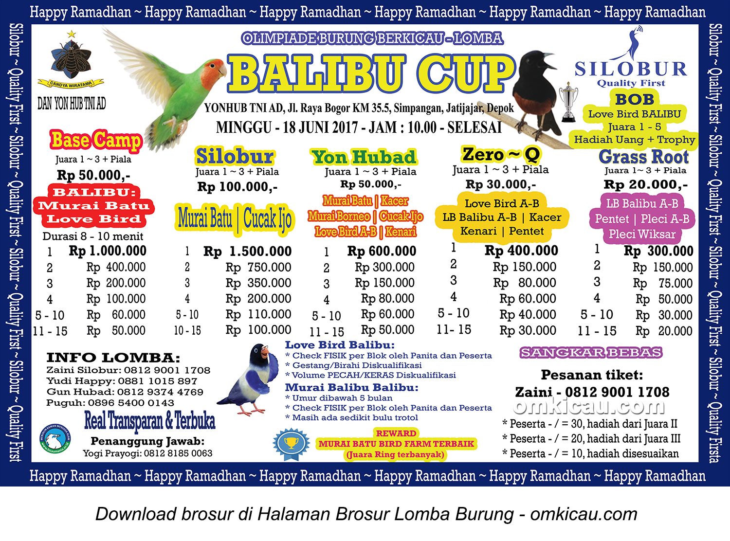 Brosur Lomba Burung Berkicau Balibu Cup, Depok, 18 Juni 2017