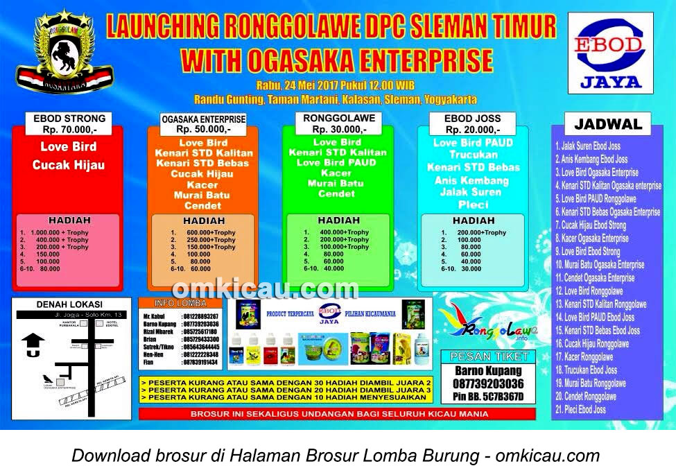 Brosur Lomba Burung Berkicau Launching Ronggolawe DPC Sleman Timur, Sleman, 24 Mei 2017