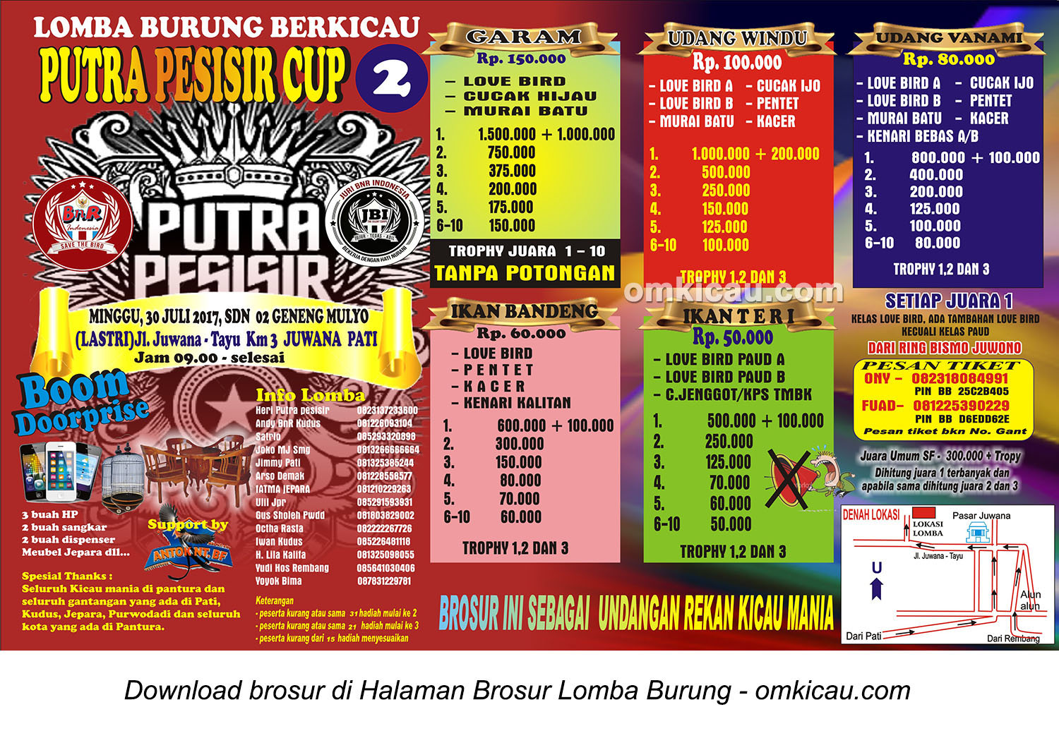 Brosur Lomba Burung Berkicau Pesisir Cup 2 Juwana, Pati, 30 Juli 2017