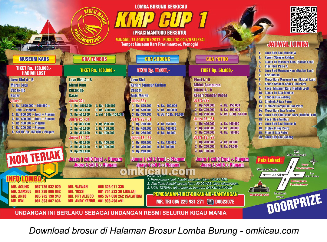 Brosur Lomba Burung Berkicau KMP Cup 1, Wonogiri, 13 Agustus 2017