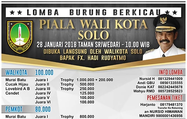 Lomba burung berkicau Piala Wali Kota Solo, Minggu 28 