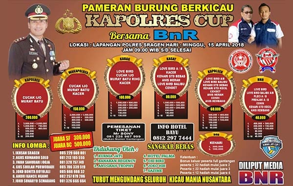 Lomba burung berkicau Kapolres Cup bersama BnR di Sragen 