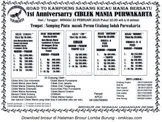 Brosur Lomba Burung 1st Anniversary Ciblek Mania Purwakarta, 22 Februari 2015