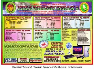Brosur Lomba Burung Berkicau Piala Tabanan Serasi 8, Tabanan, 8 Maret 2015