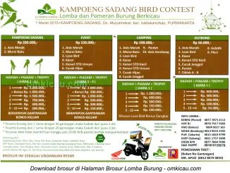 Brosur Lomba Kampung Sadang Bird Contest, Purwakarta, 1 Maret 2015