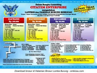 Brosur Latpres Burung Berkicau Launching Citayem Enterprise, Depok, 2 Juni 2015