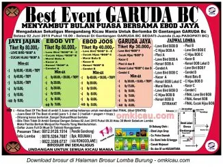 Brosur Lomba Burung Berkicau Best Event Garuda BC, Sidoarjo, 2 Juni 2015