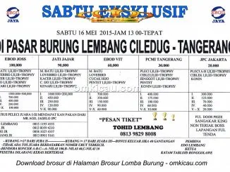 Brosur Lomba Sabtu Eksklusif Pasar Burung Lembang-Ciledug, Tangerang, 16 Mei 2015