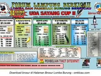 Brosur Lomba Burung Berkicau FLB-Uda Sayang Cup II, Metro Utara, 14 Juni 2015