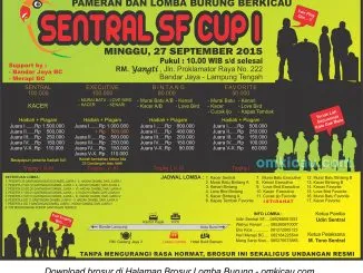 Brosur Lomba Burung Berkicau Sentral SF Cup I, Lampung Tengah, 27 September 2015