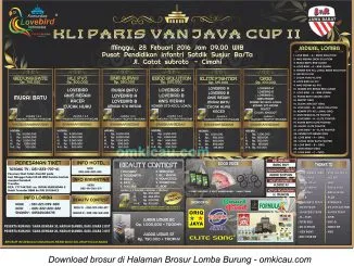 Brosur Lomba Burung Berkicau KLI Paris Van Java Cup II, Bandung, 28 Februari 2016