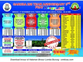 Brosur Lomba Burung Berkicau Garuda 268 Team Anniversary 3rd feat Ronggolawe Nusantara, Jakarta, 27 November 2016