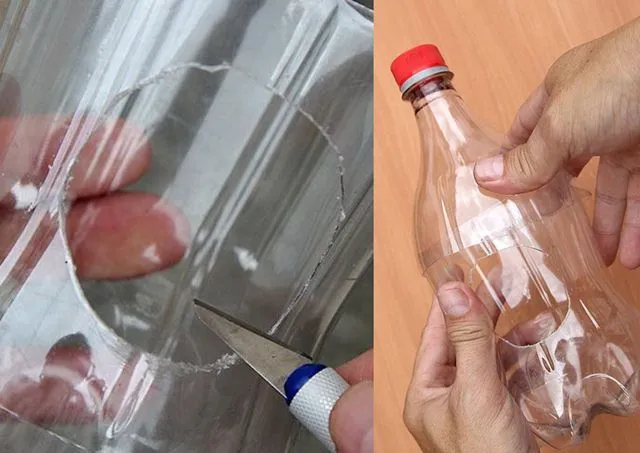Melubangi botol untuk tempat keluar masuk burung
