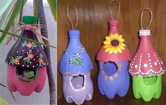 Beragam model tempat sarang cantik dari botol plastik bekas