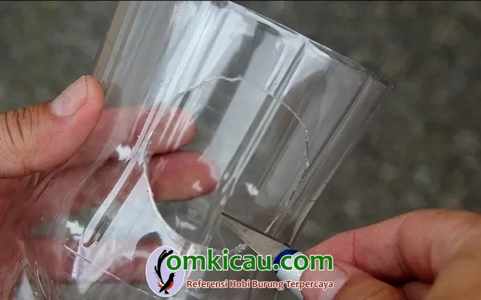 Melubangi botol untuk pintu masuk dan keluar burung indukan